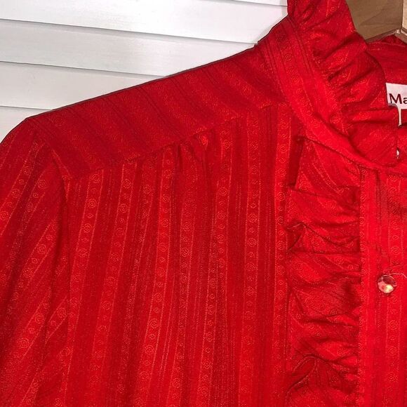 Vintage Red Striped Victorian Ruffle Button Down Blouse Women’s Size 12 - Picture 6 of 13